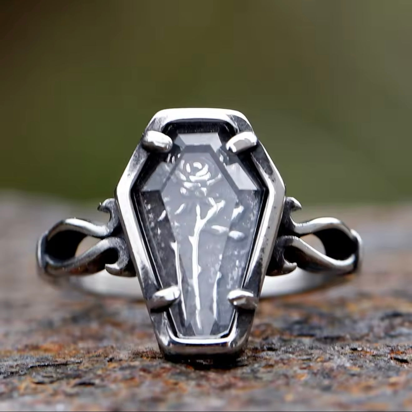 Rose Flower Coffin Ring